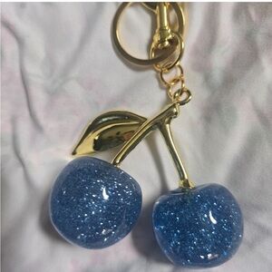 Blue Glitter Cherry Keychain